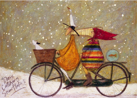 Whimsical Couple Riding Tandem